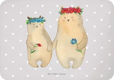 Produktbild von Mr. & Mrs. Panda magnet Bären mit Blumenkranz - Grau Pastell - Geschenk, Notizhalter, Family, Kühlschrankmagnet, Lieblingsmensch, Pinnwandmagnet, Kinder, Muttertag