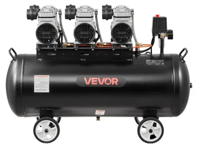 Immagine prodotto di Compressore d'aria portatile - Motore da 3 kW - Serbatoio da 100 litri - Senza olio - Funzionamento silenzioso