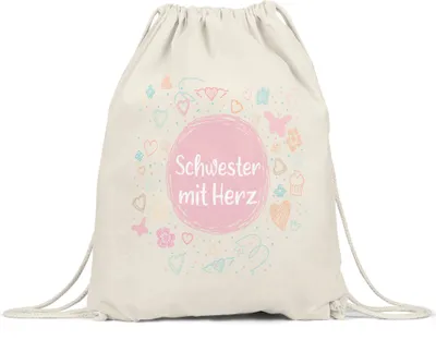 Produktbild von Schwester mit Herz Turnbeutel Gymsack  Dankeschön Geschenk Danke Sagen Für Alles Lieblingsschwester