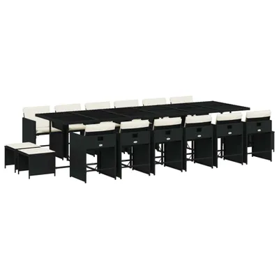 Produktbild von 17-tlg. Garten-Essgruppe mit Kissen Schwarz Poly Rattan