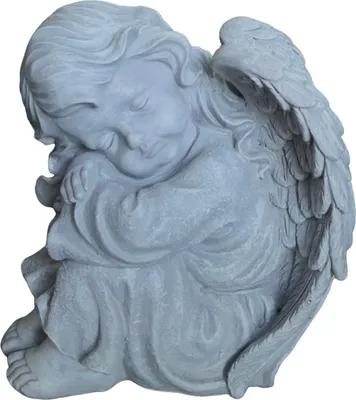 Produktbild von Relaxdays Grabengel, wetterfest, frostsicher, HxBxT: 24 x 24 x 15 cm, Grabschmuck, Schutzengel, Polyresin, steingrau