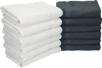 Produktbild von Betz 12 Stück Handtücher 50x100 cm PALERMO 100% Baumwolle  Farbe: weiß und anthrazit