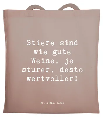 Produktbild von Mr. & Mrs. Panda Tote Bag Spruch Sturer Stier - Braun Pastell - Geschenk, Sternzeichen, Tierkreiszeichen, Tasche, Geschenke für, Humor, Astrologie, Shopping, Geduld