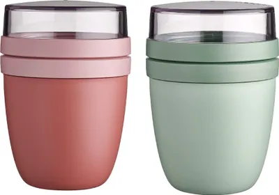 Produktbild von Mepal | Lunchpot Ellipse Mixed | Vivid Mauve + Nordic Sage | Müslibecher to go | Unterteilung für Joghurt & Müsli | 500 ml + 200 ml | Geeignet für Gefrierschrank, Mikrowelle & Spülmaschine