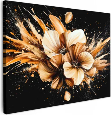 Produktbild von Leinwand Bilder 80x60 cm - Graffiti - Blumen - Gold, Wandbilder, Wanddeko Wohnzimmer, Bild