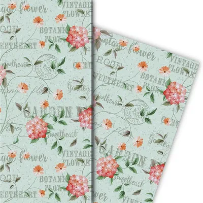 Produktbild von Botanisches Shabby Chic Geschenkpapier mit Blumen, hellblau - G8145, 32 x 48cm