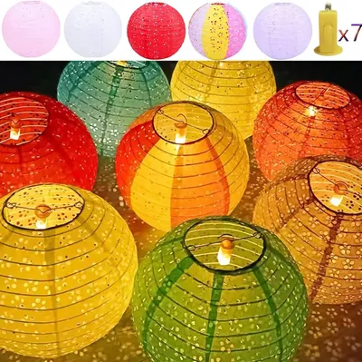 Productafbeelding van Papieren lantaarns met LED-verlichting 10 kleuren - Set van 5 - Chinese Japanse lantaarn oosterse stijl traditionele
