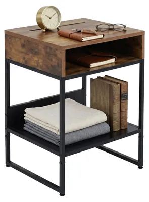 Produktbild von Relaxdays Nachttisch, 2 offene Fächer, Handyhalter, 40x40x30 cm, Schlafzimmer, Industrial Nachtschrank, schwarz/braun