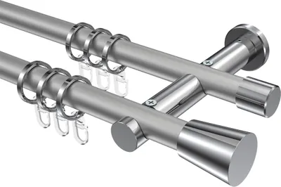 Produktbild von Interdeco Gardinenstange / Vorhangstange Silbergrau / Chrom, Typ Platon Sitra (Konus), 20 mm Ø 2-läufig, 220 cm