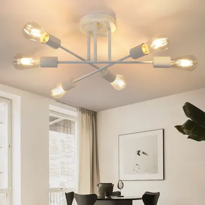 Image de ZMH Plafonnier Blanc 6 flammes Plafonnier Vintage Lampe de salon E27 Lustre Chambre (ampoules non comprises)l