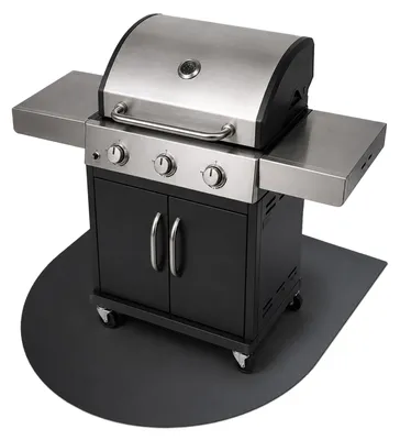 Obrázek produktu pro Podložka pod gril – 80 × 90 cm – kovová – černá – žáruvzdorná podložka na ochranu podlahy – tepelná izolační podložka – venkovní použití – terasa – příslušenství ke grilu