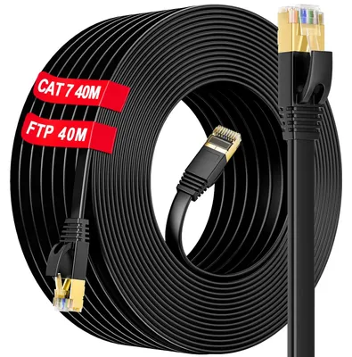 Produktbild von LAN Kabel 40 meter Outdoor & Indoor, S/FTP Cat 7 Hochgeschwindigkeits 10Gbit/s 600MHz Gigabit Flach Ethernet Netzwerkkabel(40 Clips), Draussen Wasserdicht RJ45 Lan kabel, für PC/PS5/Xbox/Switch/Modem