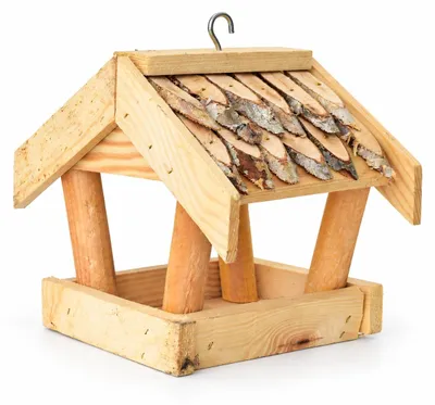 Imagen del producto de Comedero para pájaros de madera de abedul, tamaño pequeño: 20 x 16 x 18 cm