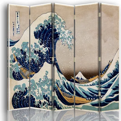 Produktbild von Paravent - Raumteiler Die große Welle vor Kanagawa - Katsushika Hokusai - Dekorativer Raumtrenner cm. 180x170 (5 x)
