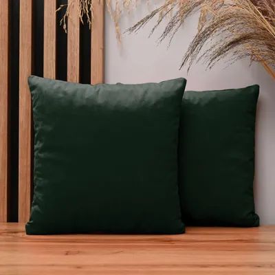 Produktbild von MG Design 2er Set Kissenbezüge 35 x 35 cm in Dunkelgrün - mit Reißverschluss, samtig-weich mit dezentem Schimmer, pflegeleicht & langlebig