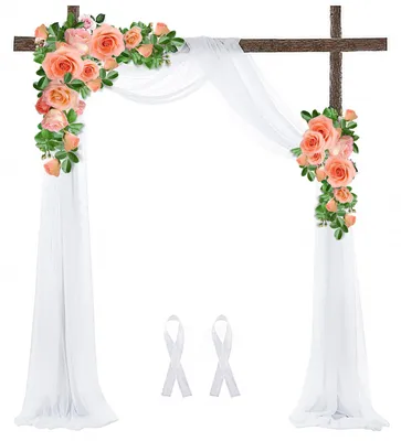 Tüllvorhang weiß 75x550 cm Bogenform Chiffon Hochzeit