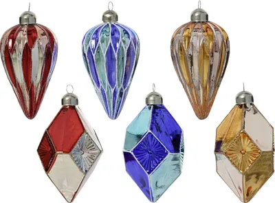 Produktbild von Decoris Weihnachtskugel aus Glas retro Ornamente 12 cm 6-fach sortiert