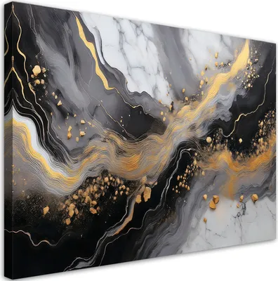 Produktbild von Leinwandbild Abstraktion Marmor Golden Schwarz 100x70 Feeby Schwarz bild für die wand bereit zum aufhängen