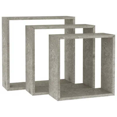 Produktbild von 3er Set MDF Wandregale Betongrau, schwebend, bis 30x10x30 cm, 5 kg Tragkraft