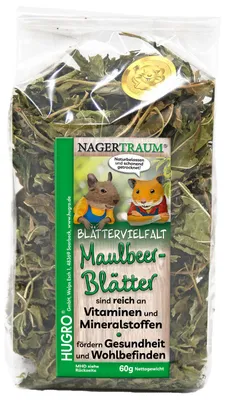 Produktbild von HUGRO NT Maulbeerblätter getrocknet | Ergänzungsfuttermittel für Nager und Kaninchen | 100 % Maulbeerblätter | Snack