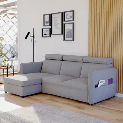 Image de Canapé d'angle Beni avec fonction sommeil Canapé avec fonction relax et appuie-têtes Canapé avec fonction sommeil et coffre de rangement Canapé-lit Coin meublé Coin canapé-lit - Couleur universelle : Soro 90