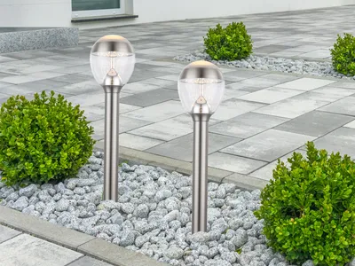 Produktbild von 2er Set LED Pollerleuchten Wegbeleuchtung Außenleuchte Edelstahl Silber, H: 59cm