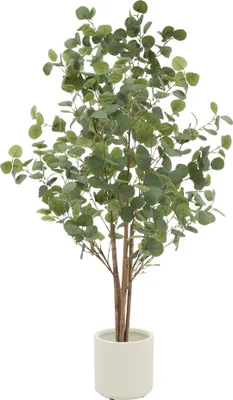 Produktbild von ML-Design Künstliche Eukalyptus 150 cm, Kunstpflanze mit Naturholzstamm, Fake Plastikpflanzen im Topf, Deko für Drinnen und Draußen
