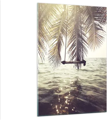 Produktbild von Bilder auf glas - Einteilig - Meer Palme Wasser - 80x120cm - Glasbilder - Wandbilder - Bilder - zum Aufhängen bereit - Wanddekoration aus Glas - Glas Bilder - Wandbild auf Glas - GPA80x120-3634