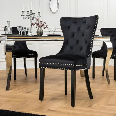 Produktbild von riess-ambiente Chesterfield Stuhl CASTLE schwarz Samt Massivholz Ziernieten mit Komfortgriff