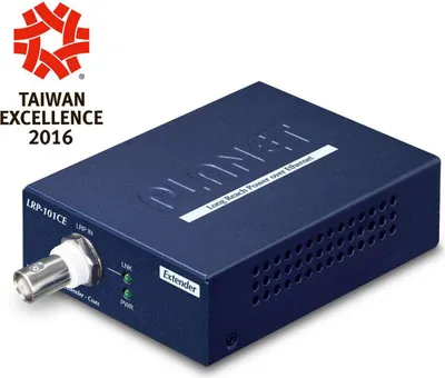 Produktbild von PLANET LRP-101CE, Netzwerksender, 1000 m, Cat5e, 100 Mbit/s, IEEE 802.3, IEEE 802.3af, IEEE 802.3at, IEEE 802.3u, Blau