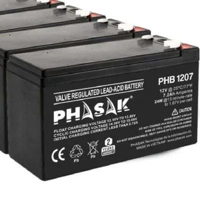 Zdjęcie produktu dla Phasak PHB 1207, Ołowiany (VRLA), 12 V, 1 szt., Czarny, 7,2 Ah, 20 h
