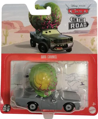Produktbild von Mattel HKY33 Disney Pixar Cars On The Road Doug Crankel Grün Spielzeugauto mit Riesengehirn Modell Fahrzeug Actionauto 8 cm Maßstab 1:55