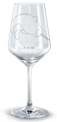 Produktbild von Mr. & Mrs. Panda Weinglas Narwal - Transparent - Geschenk, graviertes, Aufräumen, glas für rotwein, Hausfrau, Kinderzimmer, Rotweinglas mit Gravur, Putzen, Meer, graviert