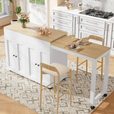 Produktbild von Bartisch,Ausziehbarer Esstisch mit Stauraum , mit sechs AblageflächenStehtisch Bistrotisch, Küchentisch für Esszimmer(118-180×50×94cm)