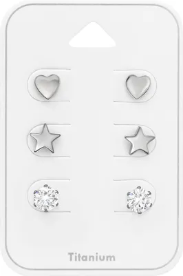 Produktbild von Titan Ohrringe Ohrstecker Set mit Herz, Stern und Zirkonia