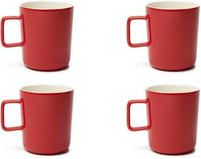 Productafbeelding van Set van 4 Porseleinen Mokken - 320ml, Rood