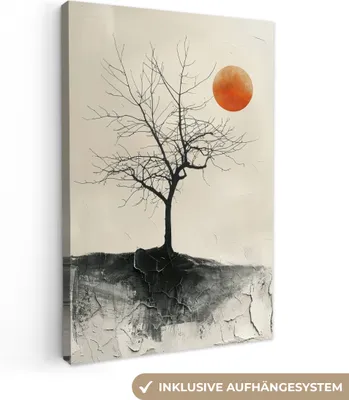 Produktbild von MuchoWow® - Leinwandbilder - Baum - Sonne - Modern - Landschaft, Wandbild, Wanddeko Bilder Wohnzimmer, 60x90 cm