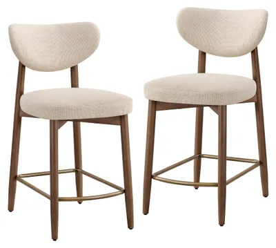 Image de VASAGLE, ensemble de 2 tabourets de bar, avec dossier, pieds en bois massif, aspect lin