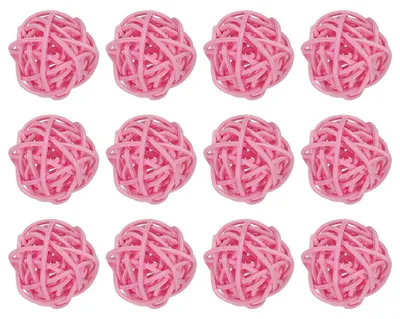 Image de Boules décoratives en rotin, rose, 3 cm, lot de 20