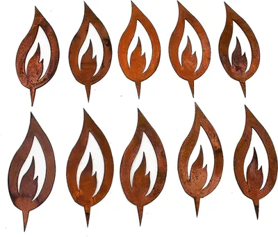 Produktbild von Rostikal 10er Deko Set Rost Flamme 5 cm Edelrost Weihnachtsdeko Kerze Advent Kerzenflamme zum Basteln