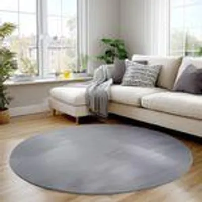 Produktbild von Carpettex Teppich Kurzflor, Einfarbig, Waschbar, Rutschfest, Für Wohnzimmer, Schlafzimmer,Kinderzimmer, Größe: 120 cm Rund, Farbe: Silber