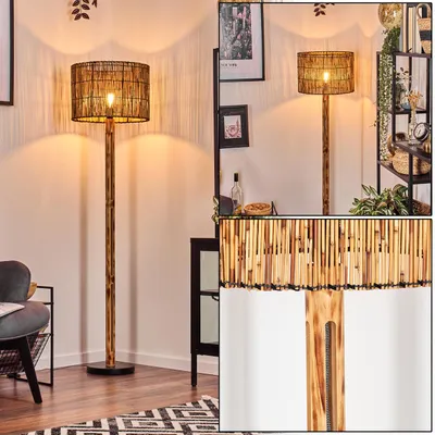 Produktbild von Obenetto Stehlampe aus Holz/Metall und Schirm aus Korbgeflecht/Rattan