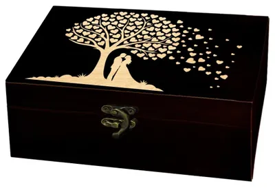 Holz-Gedenkbox mit Herz-Baum-Motiv, 24x14x9 cm