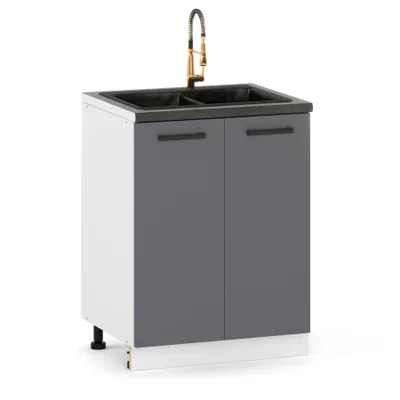 Produktbild von ULWEHOME | Spülenunterschrank 60 cm Anthrazit, Küchenunterschrank Grafit mit 2 Türen, Spülenschrank für Küche ohne Spüle und Arbeitsplatte
