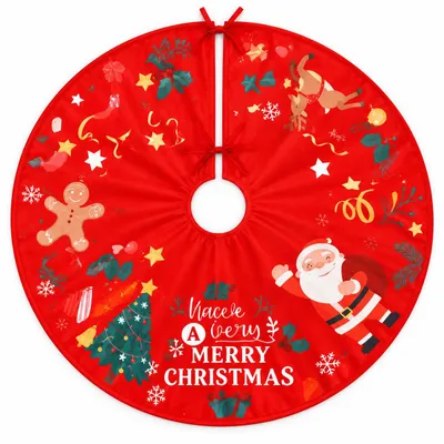 Weihnachtsbaumrock 90 cm rot mit Weihnachtsmann und Rentier