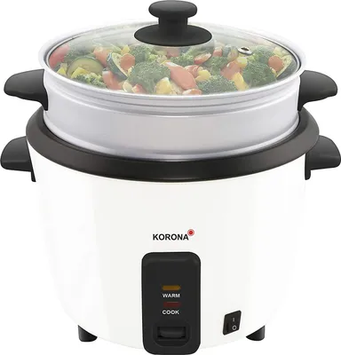 Produktbild von Korona 58010 2 in 1 Reiskocher und Dampfgarer | 500 Watt | 1,5 L Kapazität | Dampfgaraufsatz zur vitaminschonenden Gemüsezubereitung, Schwarz, Weiß, 1,5 l, 1,5 l, 1 m, 500 W, 240 mm