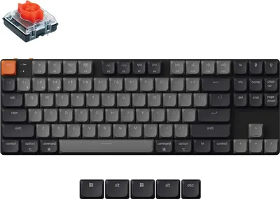 Productafbeelding van Keychron K1, bekabeld en draadloos, USB + Bluetooth, mechanische schakelaar, QWERTY-lay-out, RGB-LED-verlichting, grijs