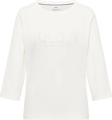 Produktbild von CECIL Damen Shirt mit schimmerndem Wording in Vanilla White