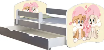 Produktbild von ACMA Jugendbett Kinderbett Junior-Bett Komplett-Set mit Matratze Lattenrost und Rausfallschutz Grau 12 Welpen 160x80 + Bettkasten