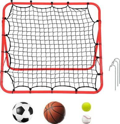 Produktbild von Jayseuw Fußball Rebounder klappbar Verstellbar Kickback Rebound für Übungen, Fußballschuss Tornetz mit 4 Heringe 100x100x70 cm Rot